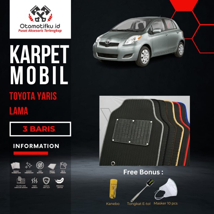 [ OTOMOTIFKU ] Karpet Mobil Toyota Yaris Lama Bahan Single Layer Rubber Eva Premium - L (Full Bagasi), Hitam-Mocca Harga 385,000 rupiah*Gratis Ongkir