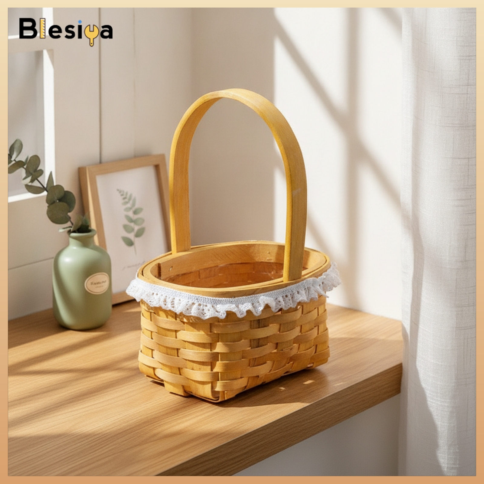 Blesiya Oval Small Basket with Handle Woven Flower Basket Compact Rustic for Florists, Crafters, Weddings ราคา 2,638 บาท*ส่งฟรี