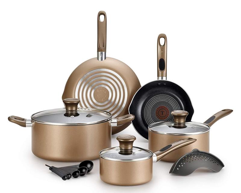 T-fal Excite ProGlide Nonstick Thermo-Spot Heat Indicator Dishwasher Oven Safe Cookware Set, 14pc Bronze (Will arrive in 7-15 working days)(SG Seller) Singapore