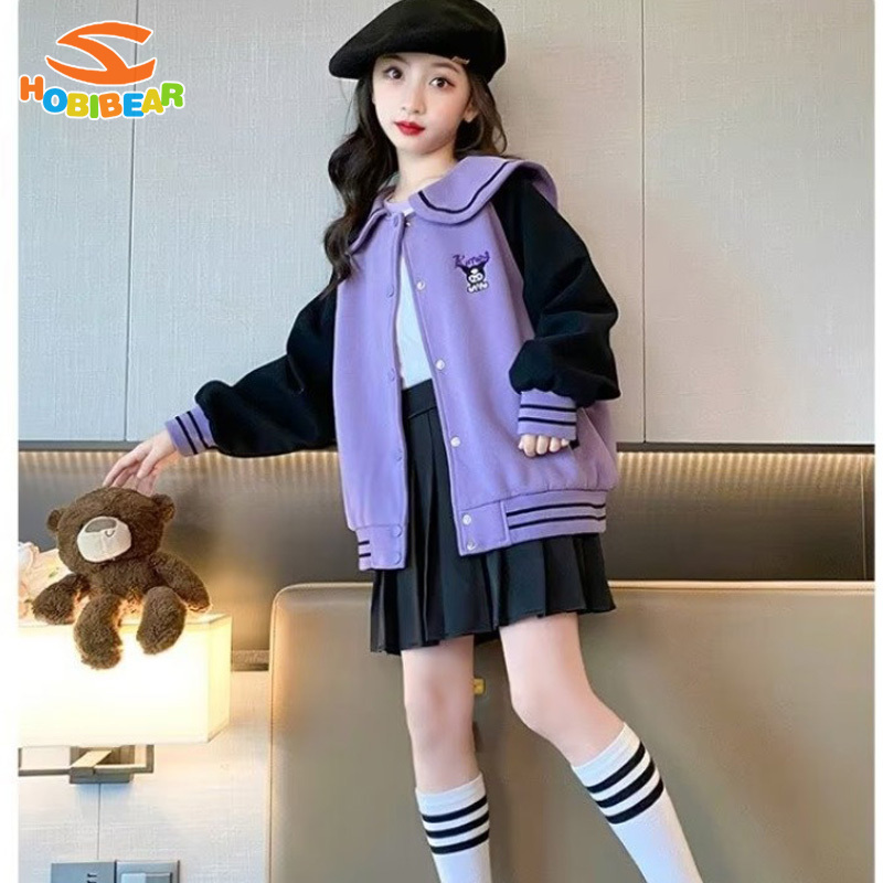 HOBIBEAR children's fashion jacket New Cute Cartoon Kuromi Girls Baseball Uniform Jacket Double layer fabric, soft and comfortable ราคา 495 บาท*ส่งฟรี