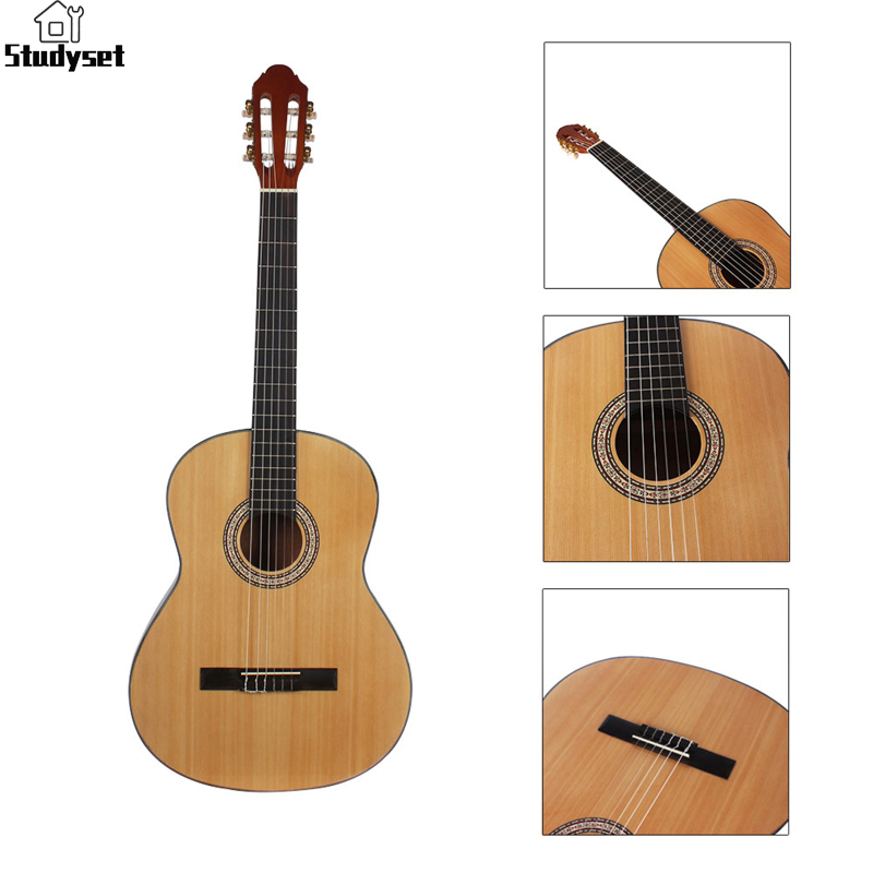 Studyset IN stock 39 Inch Classic Guitar Solid Red Cedar 6 String High Gloss Natural Clolor Classical Guitar 18 Fret For Kids Girls Boys ราคา 2,322 บาท*ส่งฟรี