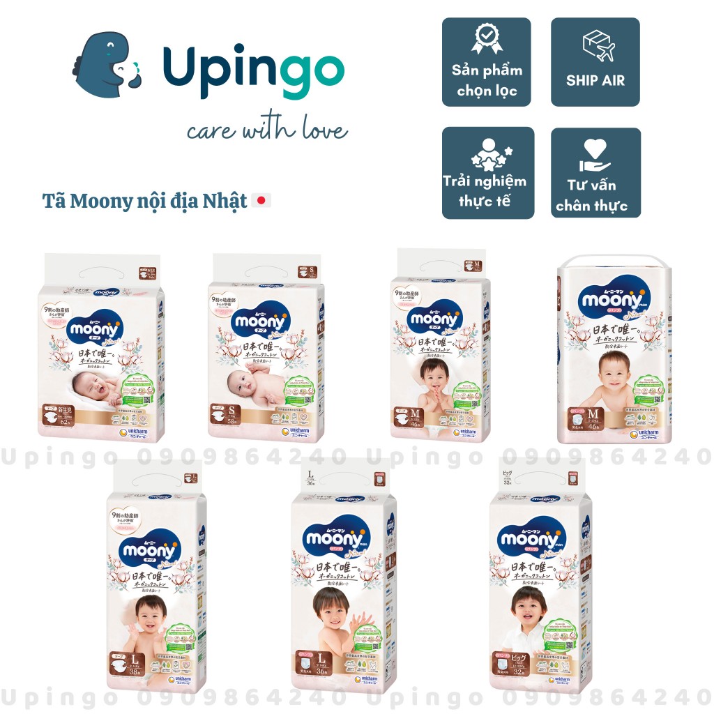 Bỉm/tả moony natural nội địa nhật đủ size nb/s/m/l/xl chính hãng