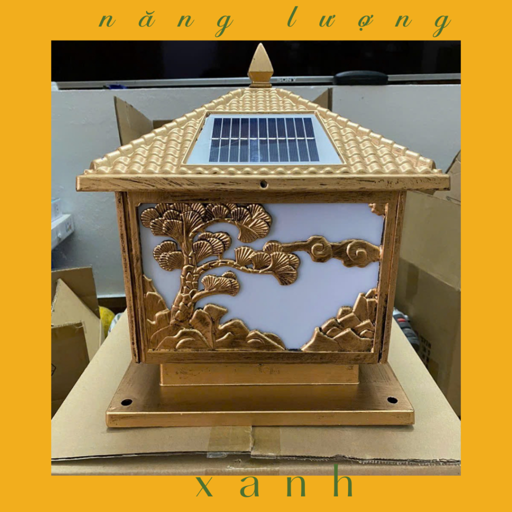 Đèn trụ cổng năng lượng mặt trời vuông 30x30, trụ tùng năng lượng mặt trời kết hợp điện lưới 220V,bảo hành 2 năm