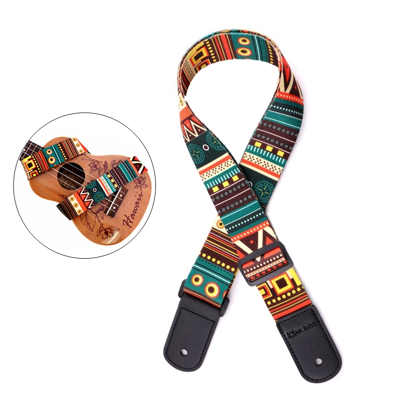 Đai đai đeo cho đàn Ukulele phong cách dân tộc có thể điều chỉnh với đầu da PU mềm 54-120cm