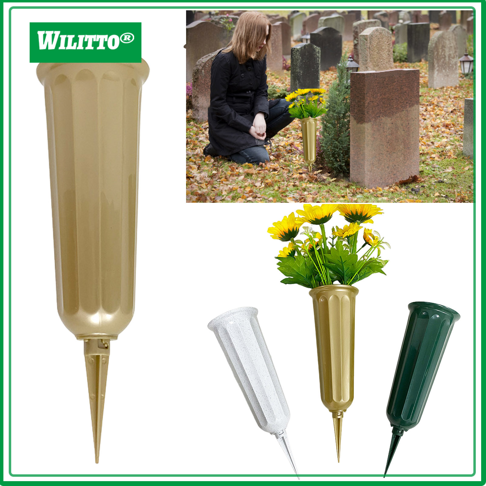 Flower Holder with Spike Memorial Day Cemetery Flower Vase Reusable Bouquet Holder Insert for Graveside Headstone Lawn Decor ราคา 56 บาท*ส่งฟรี
