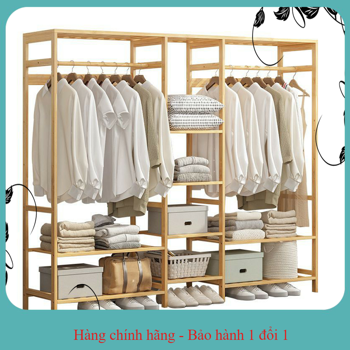 Tủ treo quần áo gỗ tre mẫu lớn 145x30x165cm, giàn treo quần áo,cây treo quần áo, kệ treo quần áo, tủ quần áo