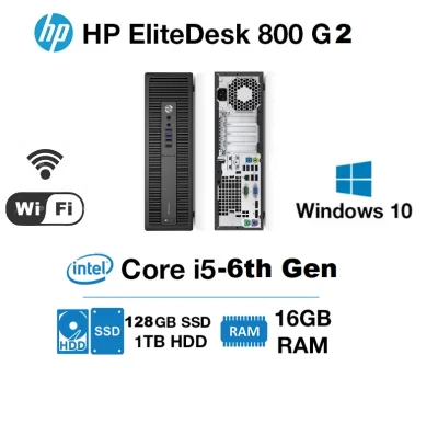 HP EliteDesk 800 G2 SFF PC Intel Core i5-6th GEN #3.2Ghz 16GB RAM 128 GB SSD (OS installed) 1TB HDD (Extra storage) Win 10 Pro MS office (refurbished)