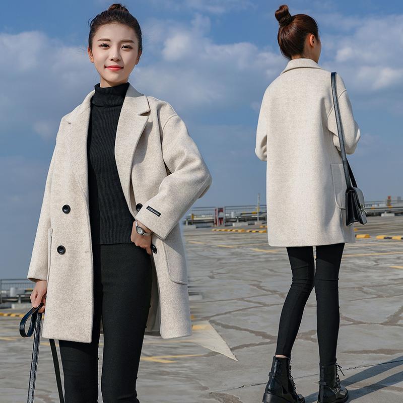 Phong cách Hàn Quốc Áo gió dày dài trung bình phụ nữ áo khoác Jacket len