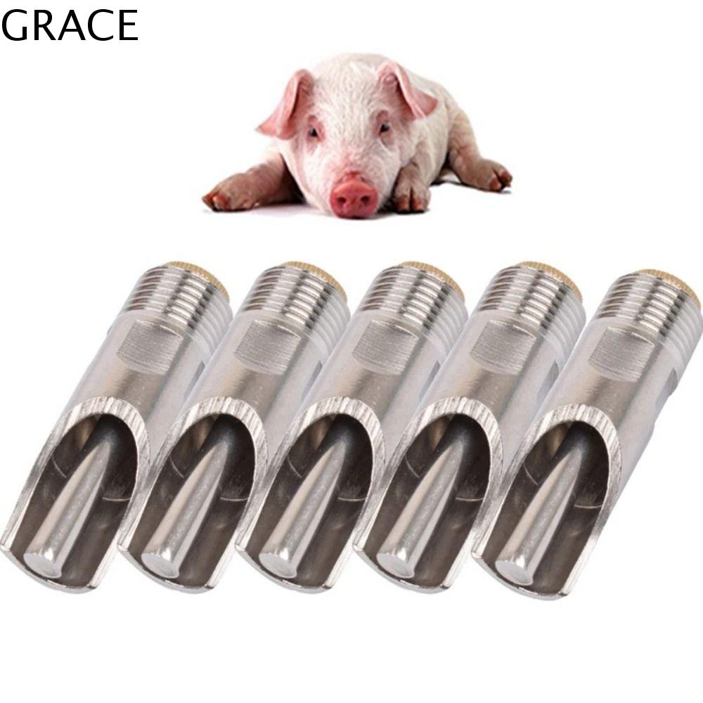 GRACE 5Pcs Thép không gỉ Núm vú uống nước cho lợn 1/2inch Tự động Bát uống nước cho lợn Miệng lợn Ren PT Đài phun nước uống cho lợn Lợn
