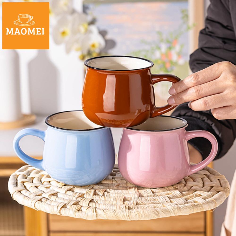 MAOMEI Bắc Âu Cốc sữa bằng gốm Cổ điển 300/400ml Cốc cà phê Cổ điển Màu trơn Cốc trà Quà Tặng Ngày Valentine
