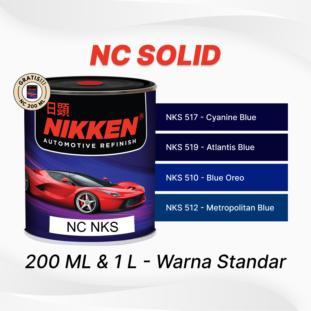 NIKKEN NKS NC Solid Color - Warna Standar - Cat Duco Mobil Motor Kayu Besi - Cyanine Blue / Atlantis Blue / Blue Oreo / Metropolitan Blue - Biru Giá 24,200 Đồng*Miễn phí vận chuyển