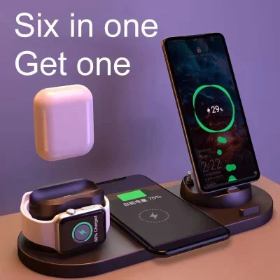 6-in-1 wireless charging station portable Qi fast charging dock for AirPods Pro / AirPods / iPhone / Samsung / Huawei / HTC / Sony