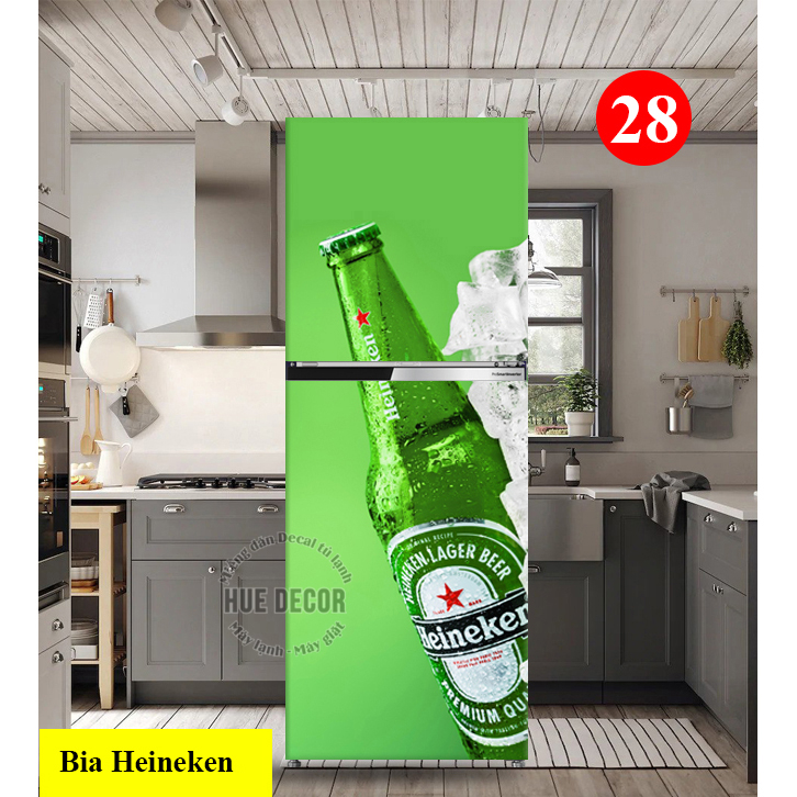 Decal dán tủ lạnh chai bia xanh, chất liệu chống nước siêu bền, phù hợp với mọi loại tủ