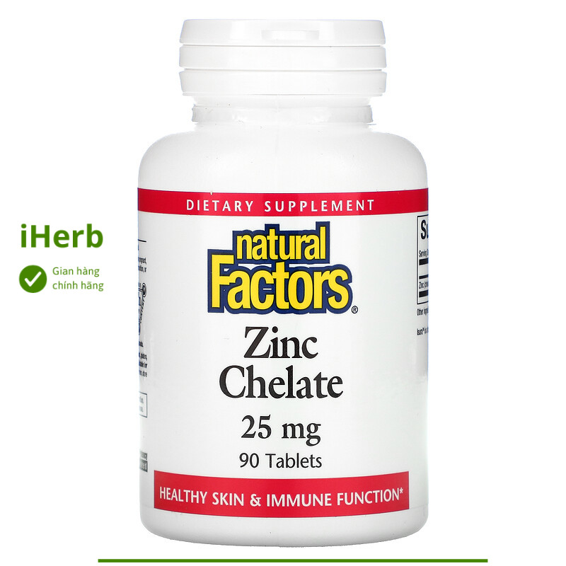 Zinc Chelate lọ 25 mg gồm 90 viên của hãng Natural Factors - iHerb Việt Nam