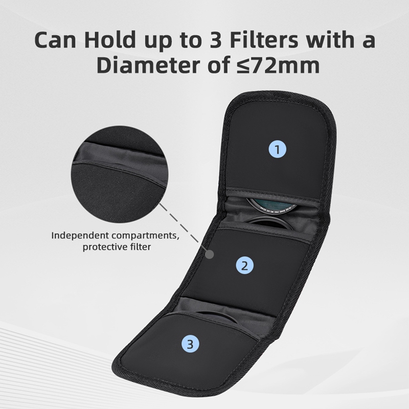 3 Pockets Lens Filter Bag Camera Lens Filter Pouch for 72mm ND UV CPL Camera Lens Filter Holder Case
