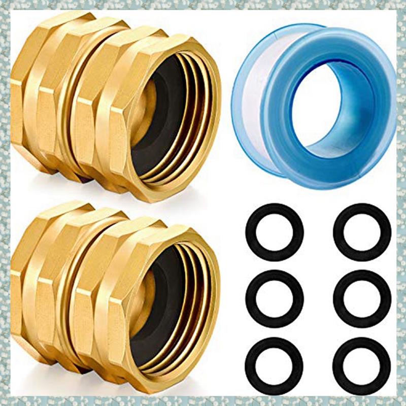 (VAEF) Solid Brass Garden Hose Fittings Connectors Adapter Heavy Duty Brass Repair Female to Female Double Female Faucet 2 Pcs