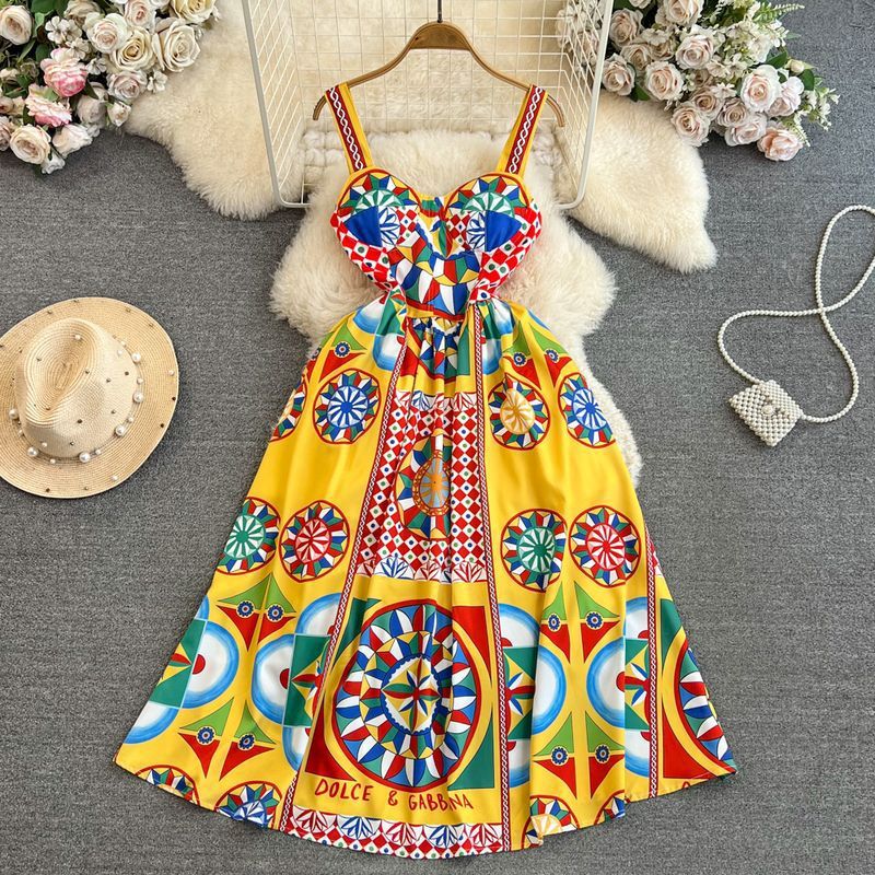 In cổ điển Váy dự tiệc thời trang nữ Đầm dài Đầm midi thanh lịch mùa hè không tay dáng ôm