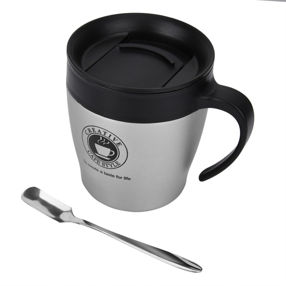 ORWHITE SHOP Cách nhiệt Cốc cà phê cách nhiệt bằng thép không gỉ Thép không gỉ Với thìa Cốc nước Hộp đựng cà phê Có nắp Cốc cà phê kèm thìa Sử dụng trong nhà bếp - 5