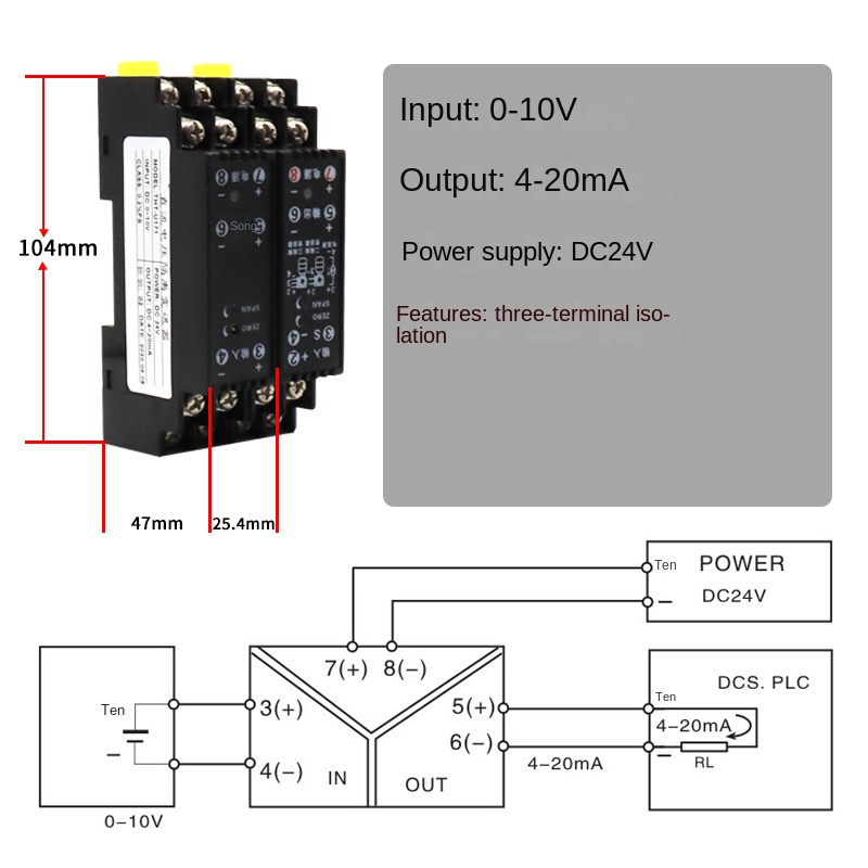 Bộ Cách Ly Tín Hiệu WS1521 vào 0-10V / ra 4-20mA | Tùy chọn khác 4-20mA, 0-5-10V | Chuyển Điện Áp/Dòng
