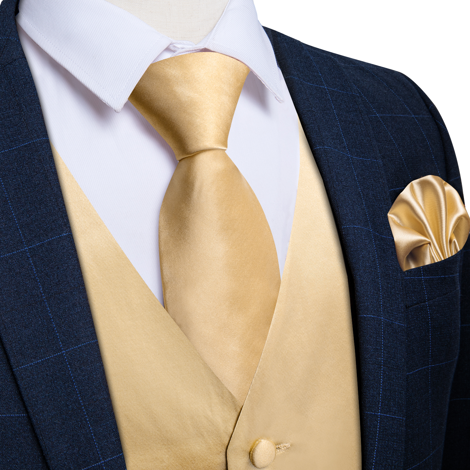 Formal Solid Yellow Vest With Necktie Pocket Square Cufflinks Set Chaleco Hombre Spring Fall Waistcoat For Man Party Business