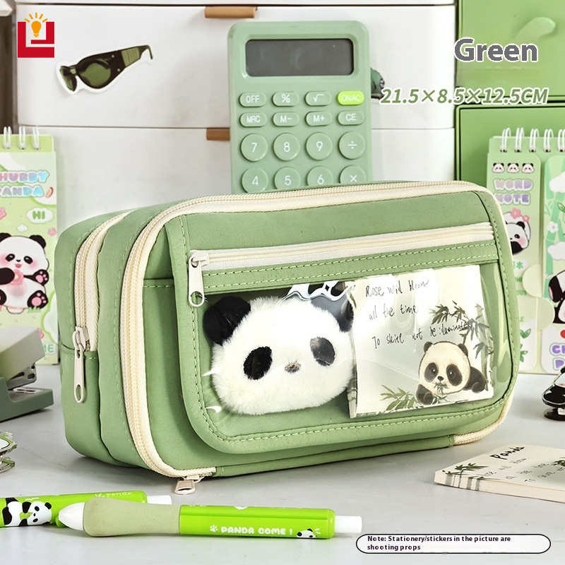 Cute Panda Large Capacity Transparent Pencil Case for Girls