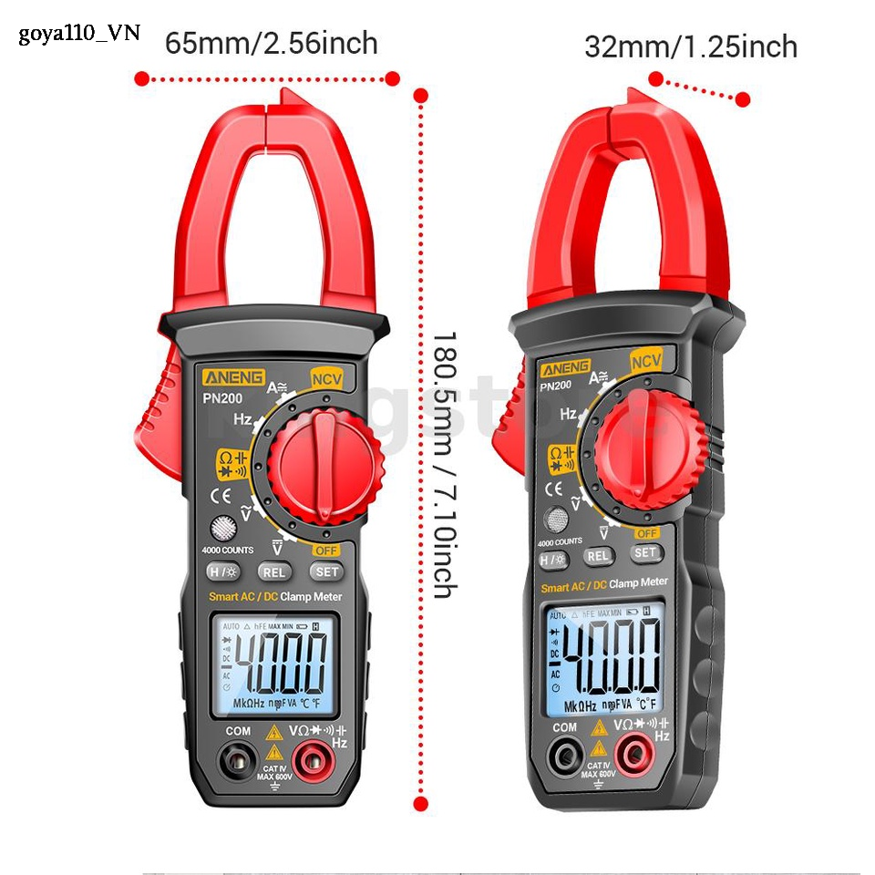 goya110 Đồng Hồ Kẹp Vạn Năng Kỹ Thuật Số ANENG PN200 DC / AC 600A 4000