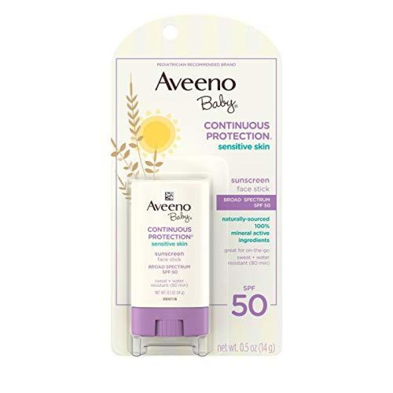 Buy Aveeno Baby Continuous Protection Sensitive Skin Mineral Sunscreen Stick for Face with Broad Spectrum SPF 50, Zinc Oxide & Titanium Dioxide, Oil-Free & Water-Resistant, Travel-Size, 0.5 oz (Pack of 2) Singapore