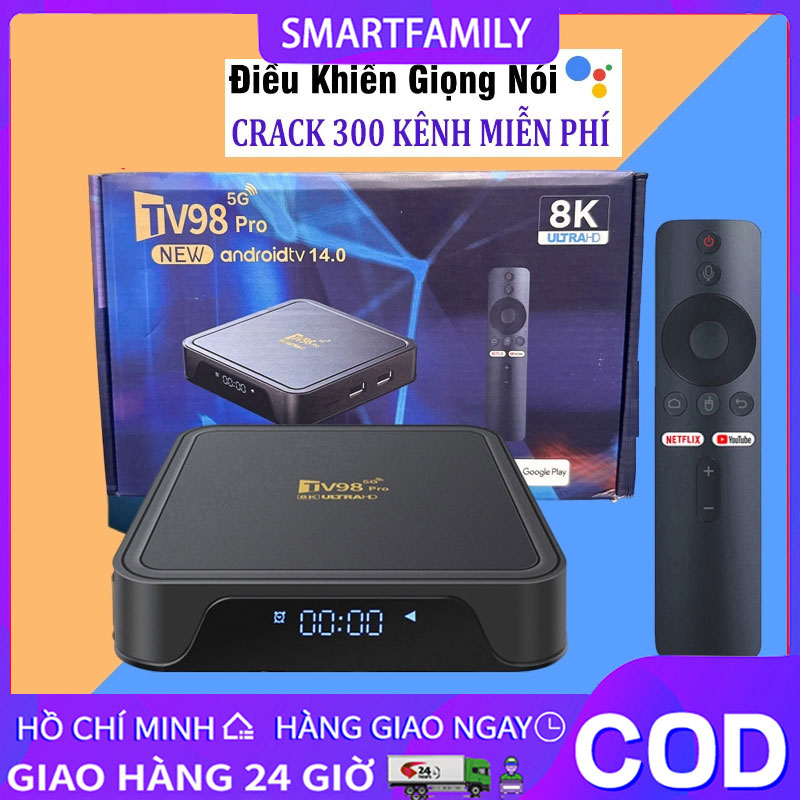  【Vận chuyển nhanh Android Tivi Box Tv98 Pro 2024 Crack Dual Wifi 2.4G và 5G,Ram 4G Rom 32GB khiển giọng nói,Kết nối Bluetooth,Xem YouTube 