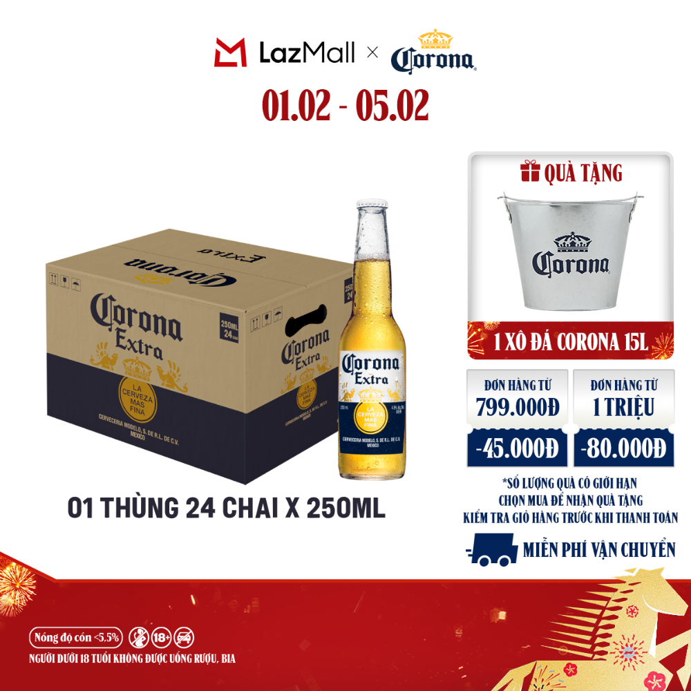 Thùng 24 Chai Bia Corona Extra Nhập Khẩu (250ml/chai)