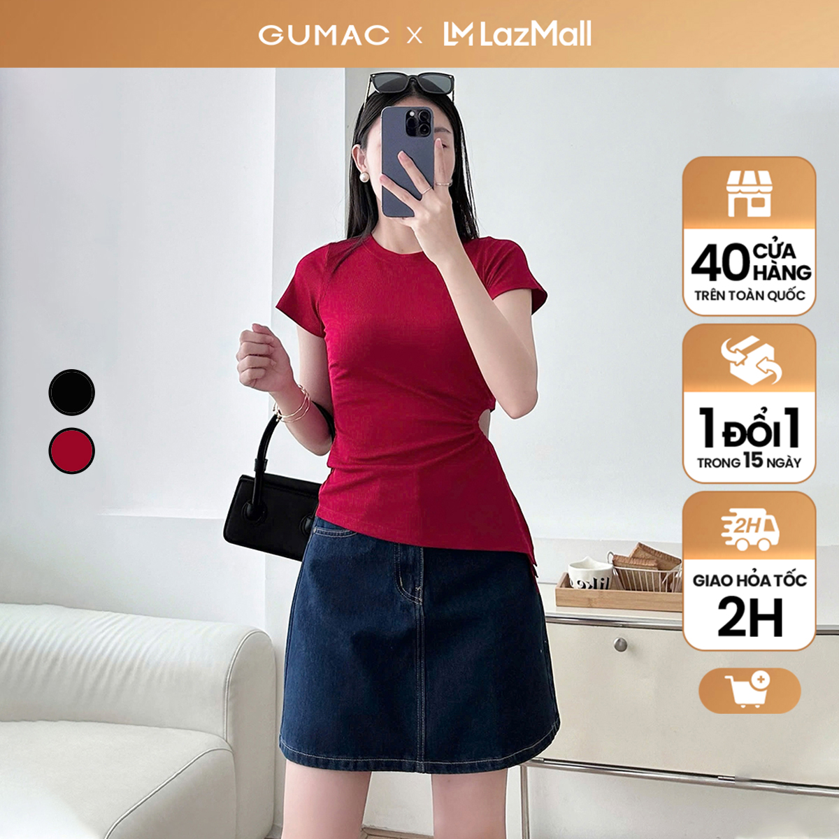 Áo thun nữ rút dây eo thời trang GUMAC LATE0603