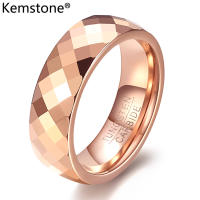 Kemstone Tungsten Steel Ring 4 6 MM Rhombus Cut Rose Gold Plated Ring Womens Tungsten Rings Jewelry
