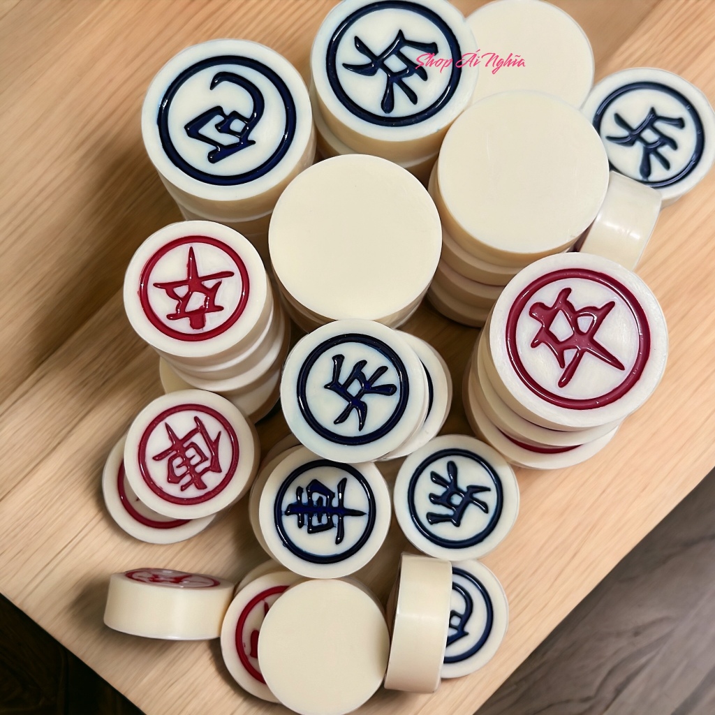 Bộ Cờ Tướng Nhựa Melamine Loại Đẹp - Đặc Ruột - Màu Trắng Ngà - Size 2.6cm và 3.4cm - Hàng Chất Lượng