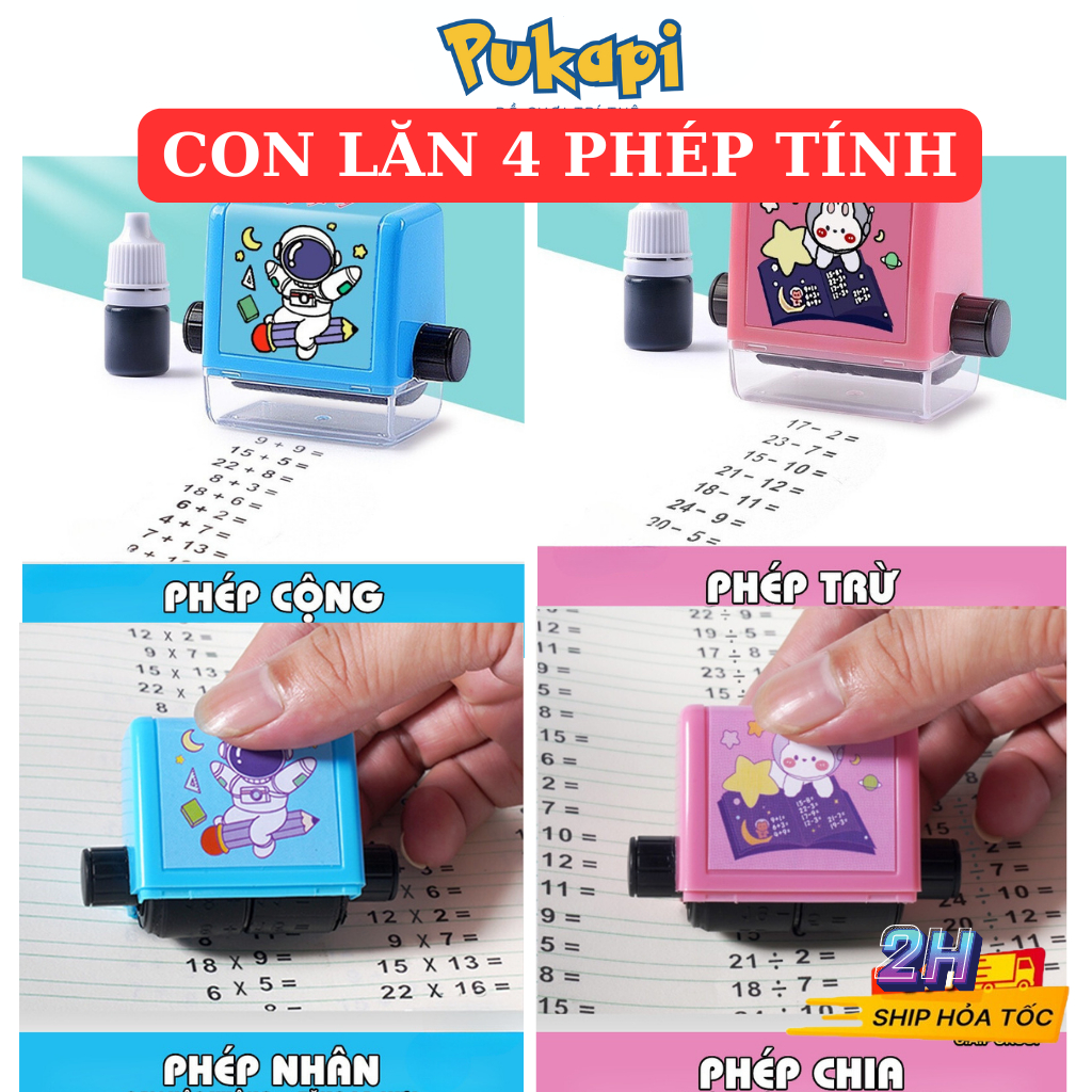 Máy tạo phép tính, con lăn tạo phép tính cộng trừ nhân chia cho bé học toán pukapi