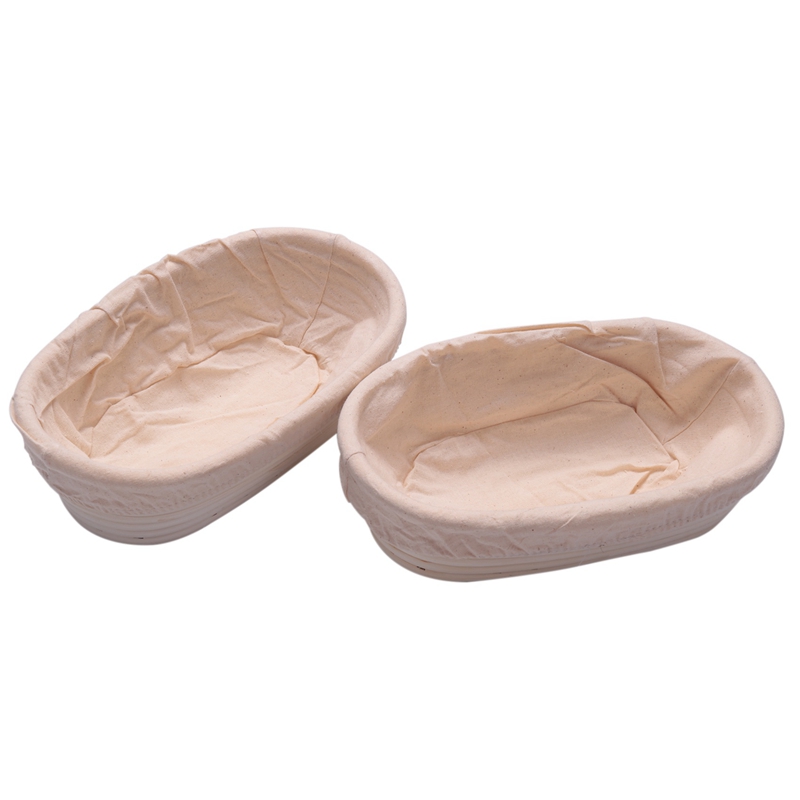 HardyBbly-2Pcs 25Cm/10 Inch Bread Basket Rattan Proofing Basket Liner Round Oval Fruit Tray Dough Food Storage Container