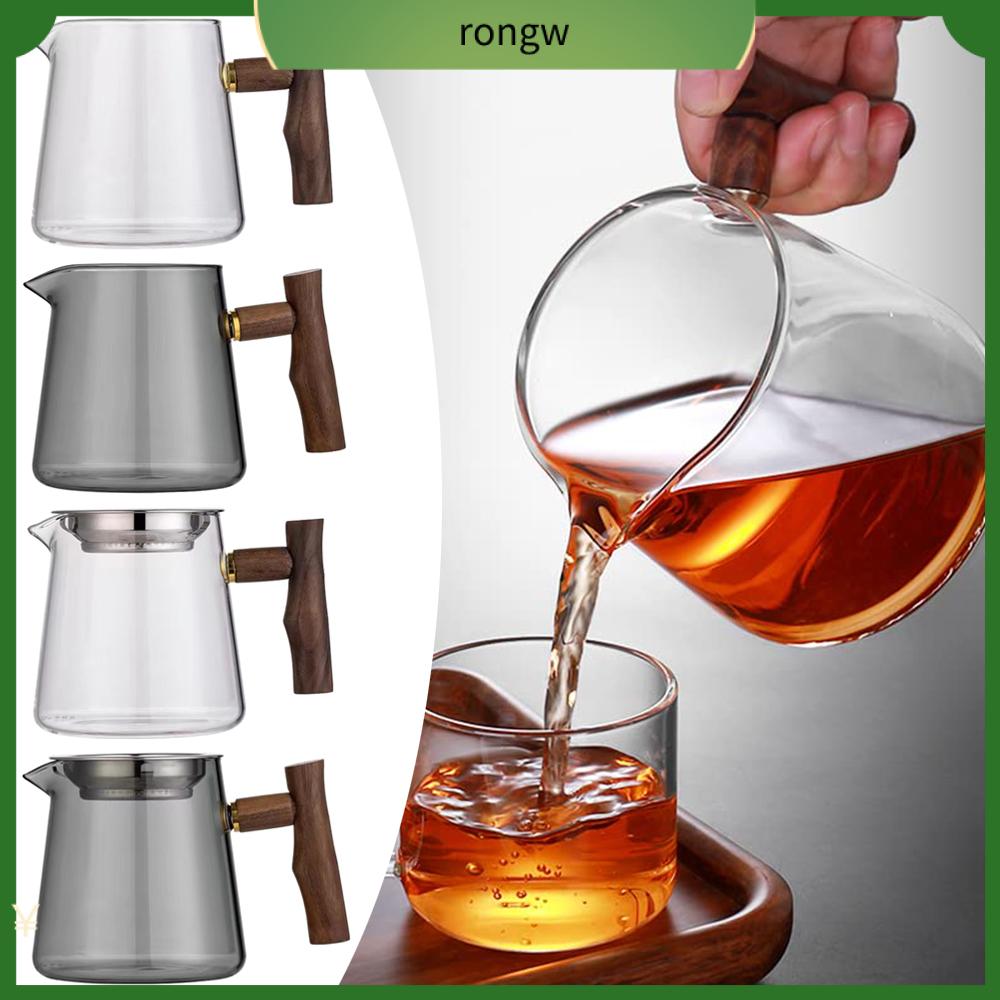 RONGW Tay cầm bằng gỗ Ấm trà thủy tinh 450ml Chịu nhiệt Ấm trà có bộ lọc Tách tự động Ấm đun nước Giải trí
