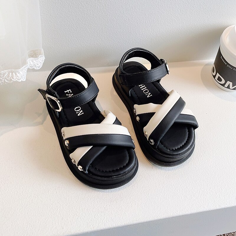Children Sandals for Girls Color Matching Children Casual Shoes Cross Open-toe Kids Versatile Fashion Thick Bottom Boys Shoes