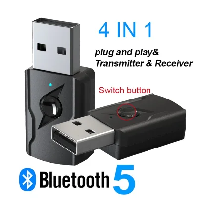 4 in 1 USB Bluetooth 5.0 Wireless Transmitter Receiver 3.5mm AUx Audio Adapter for Bluetooth Speaker TV PC Car Kit