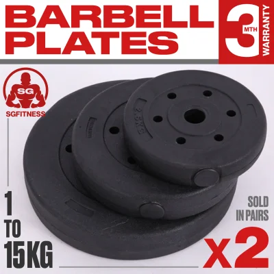 [READY STOCKS - PAIR] PVC Black Weight Plates / Dumbbell Plates / Barbell Weights by SGFITNESS (1-15KG)