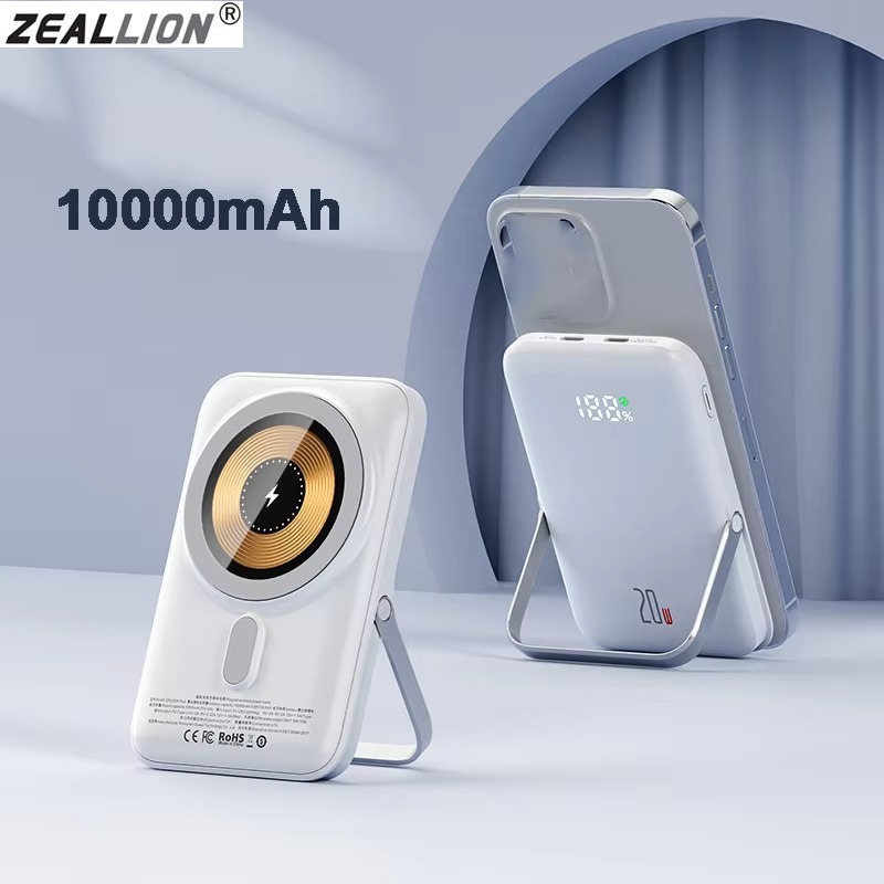 Zeallion 10000mAh sạc không dây PD 20W sạc dự phòng cho iPhone MagSafe sạc giá đỡ gấp lại được Ốp tích hợp pin dự phòng với đứng