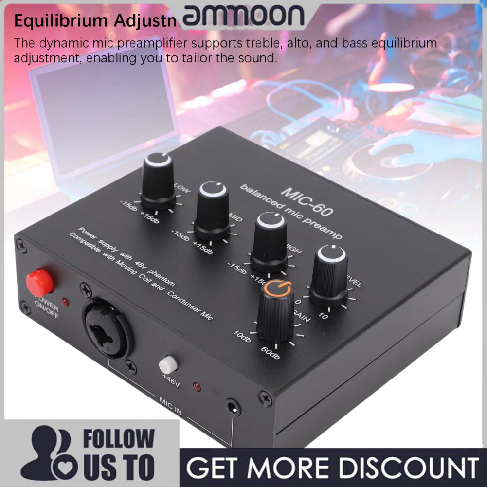 Micro Preamp 60dB Gain Microphone Preamplifier Với 48V nguồn phantom Cho Condenser Và Năng Động Micro