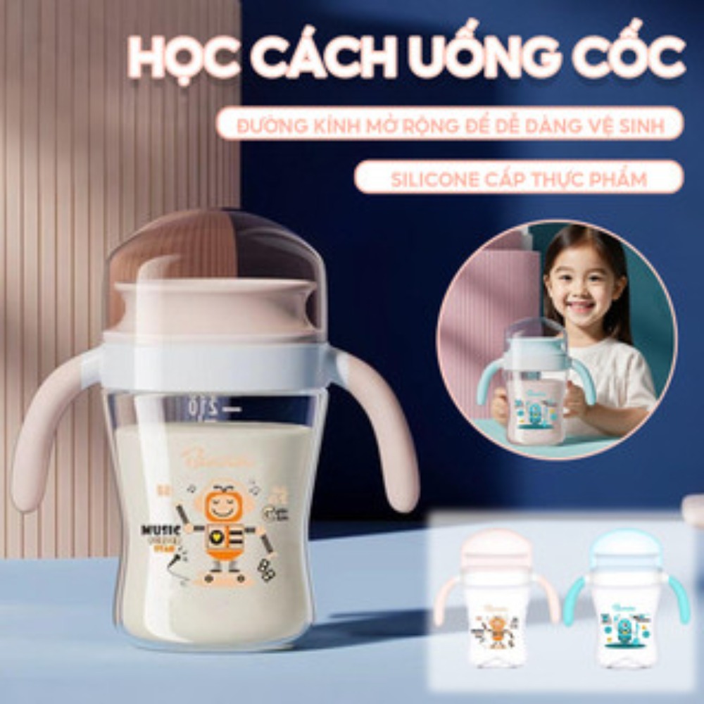 Uống nước an toàn, cốc không độc hại, thiết kế thoải mái, bé dễ tập uống, khuyến khích tự uống, chống rò rỉ.