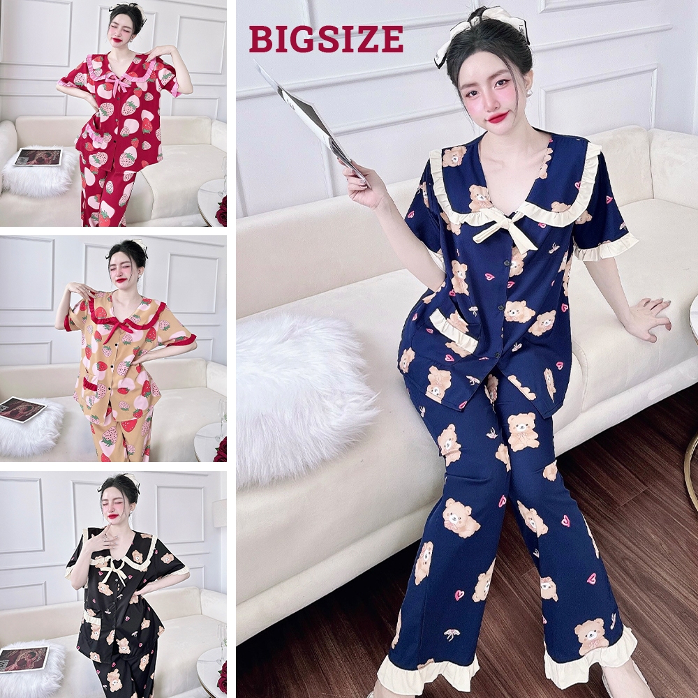 (50-100kg) Plus Size Homewear Set for Curvy Women - Long Pants and Short Sleeves, Comfortable and Stylish for Big Sizes