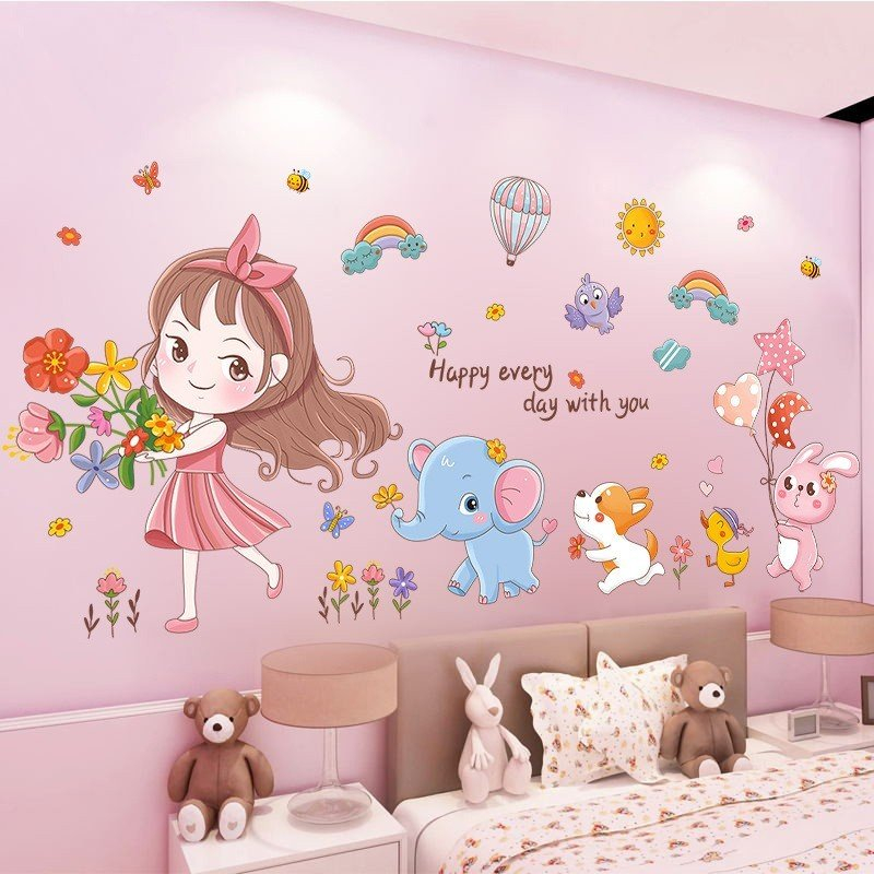 Decal dán tường Animal girl dễ thương cho bé - Tranh dán tường