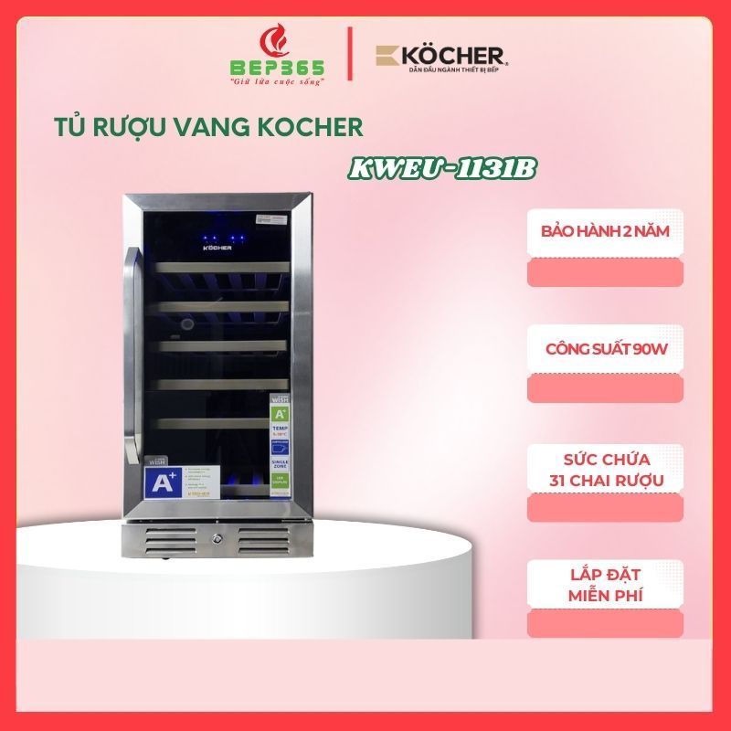 Tủ Bảo Quản Rượu Kocher KWEU-1131B – Dung Tích 90L – 31 Chai – Công Nghệ Làm Lạnh Khí Nén