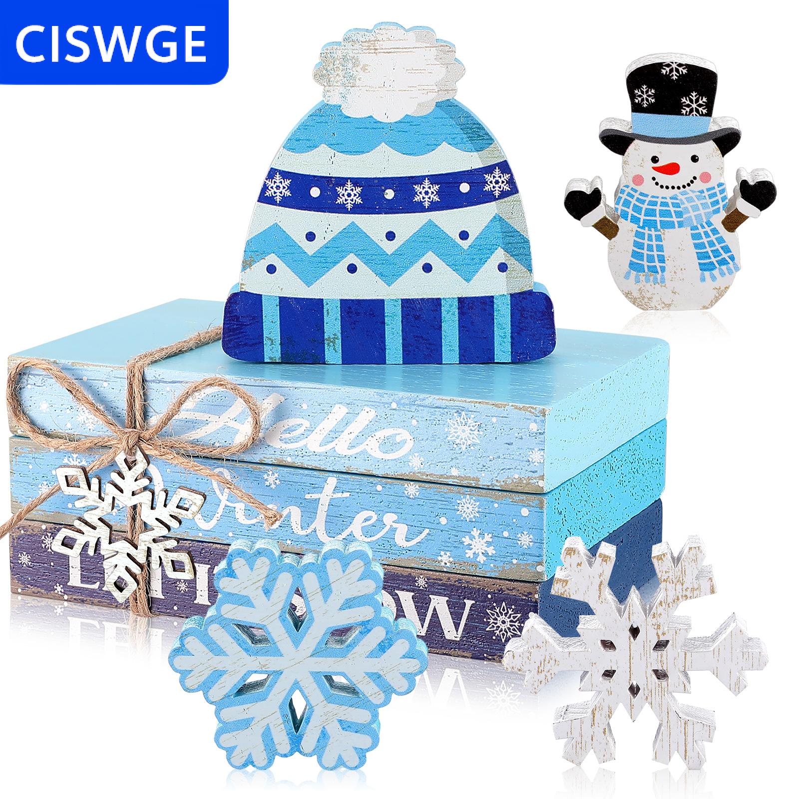 [COD] CISWGE Giáng Sinh Bảng Trang Trí 3 Bằng Gỗ Cuốn Sách Dấu Hiệu Trung Tâm 3 Mùa Đông Bằng Gỗ Bông Tuyết Trang Trí Nội Thất 1 Người Tuyết Giáng Sinh Trang Trí 1 Wo