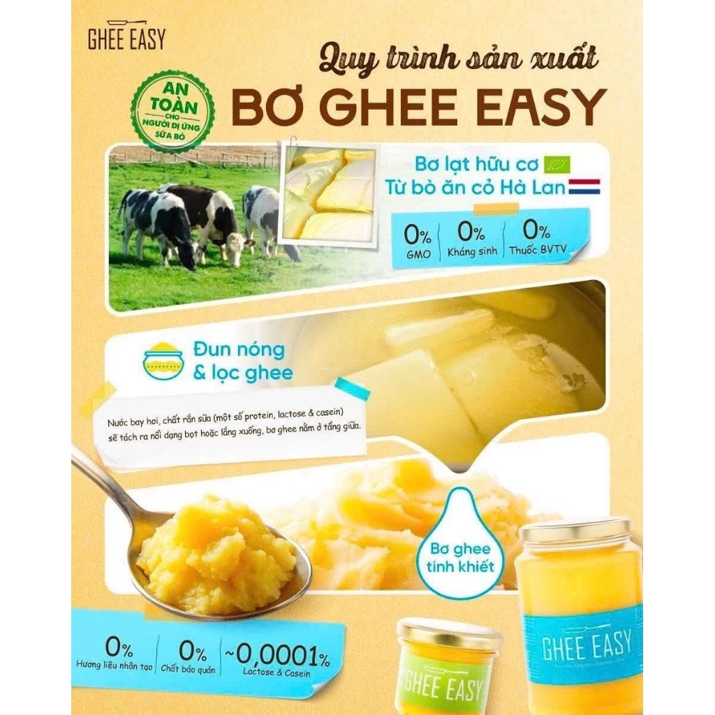 Bơ Ghee hữu cơ Ghee Easy 100gr - Để giữ trọn vị béo ngậy đặc trưng mà vẫn an toàn cho cả người dị ứng sữa bò, mỗi hũ Ghee Easy đều được tạo nên từ quy trình tinh lọc kỹ lưỡng chuẩn công thức truyền thống Ấn Độ.
