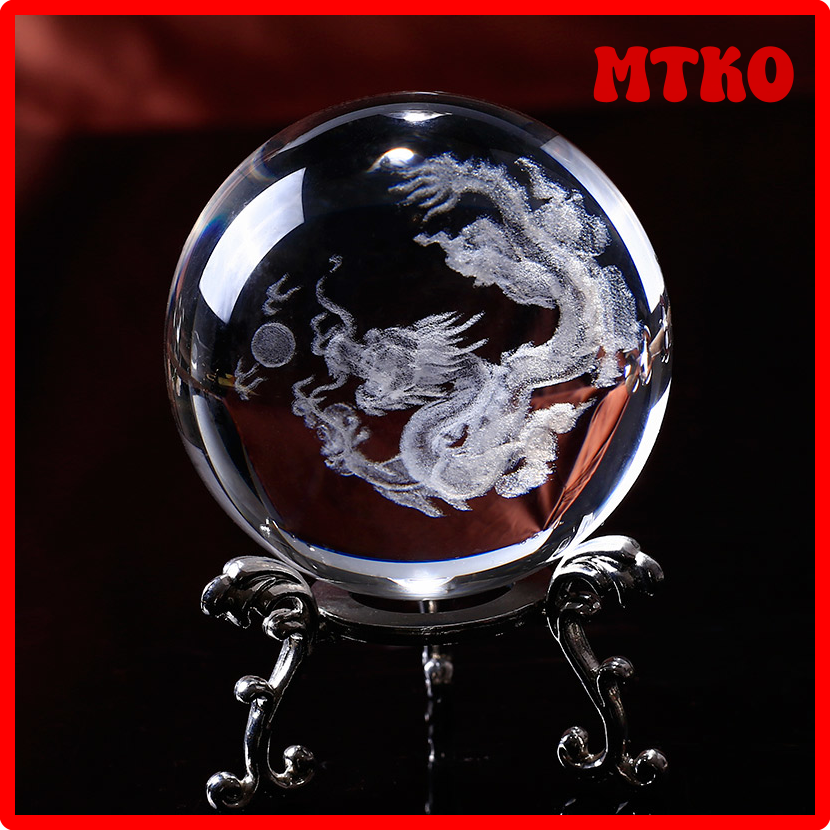 [Mtko] 60mm 3D kristallen bol kristal handwerk trang trí Glas Laser gegraveerd miniatuur mô hình con rồng bol Máy tính để bàn trang trí accesso✬✫✩