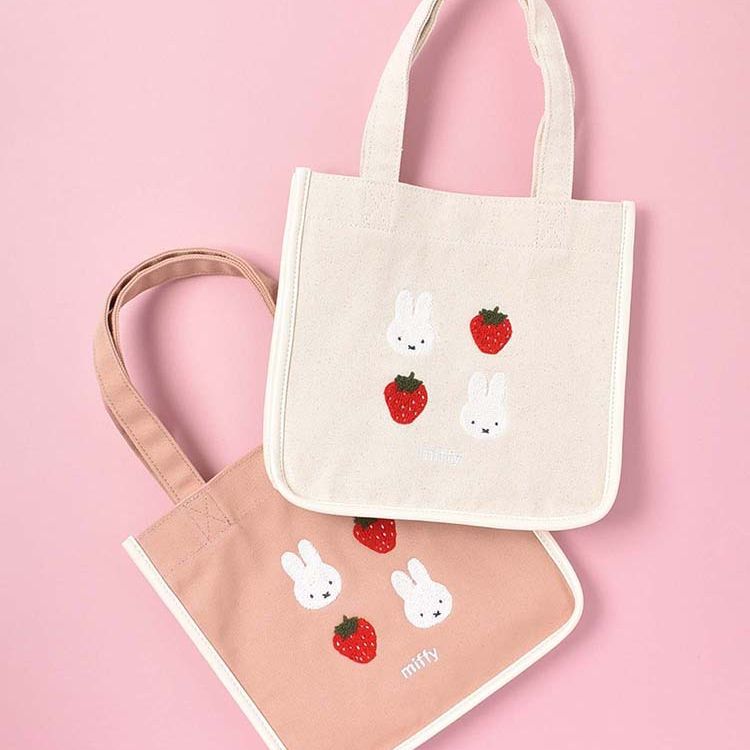 Nhật Bản Instagram Miffy dâu hình trái tim màu hồng cho Nữ Túi Xách Vải Bố kiểu học sinh Dễ thương túi xách túi Bento