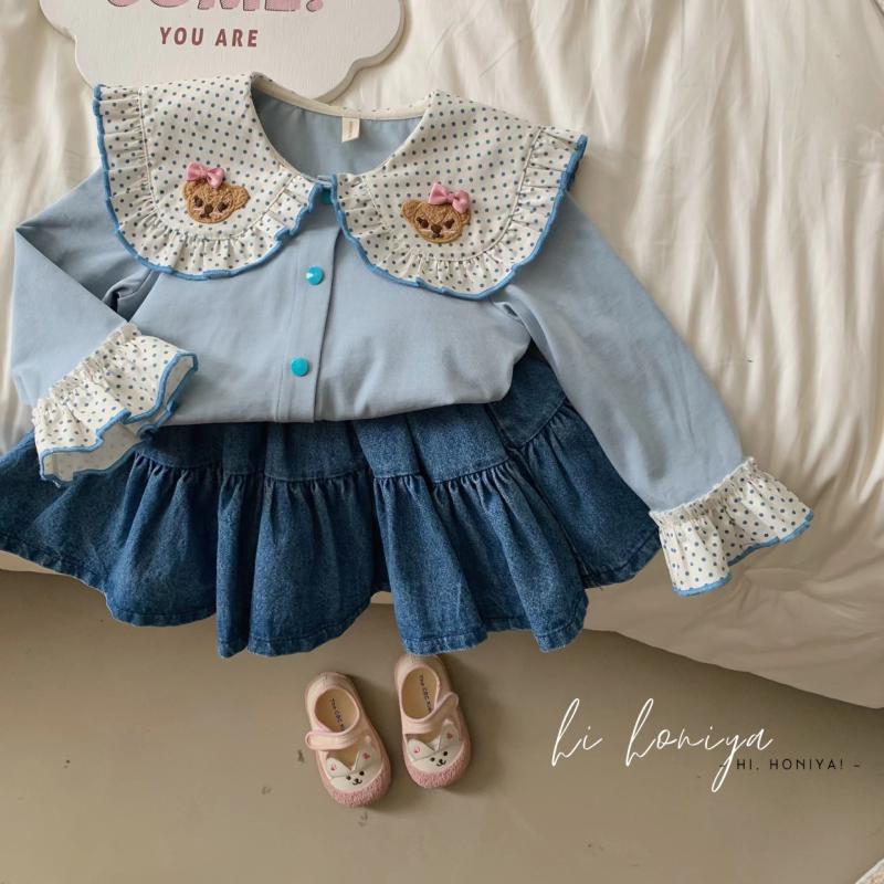 Áo chấm bi Hàn Quốc mới áo tay loe cho trẻ em