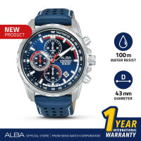 Jam Tangan Pria Alba AM3937 Kulit Asli Biru Chronograph Original